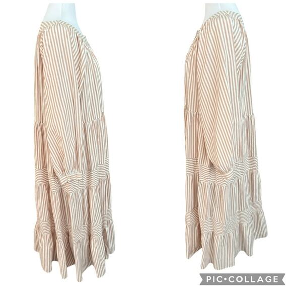 THE GREAT. Patio Tiered Swingy Blouson Maxi Dress in Cream Malt Stripe 1 Small - Picture 10 of 15